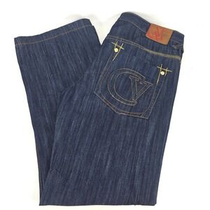 Cavi Dark Wash Baggy Jeans Mens 38x32 Y2K Style Grunge‎ Wide Leg Contrast Stitch